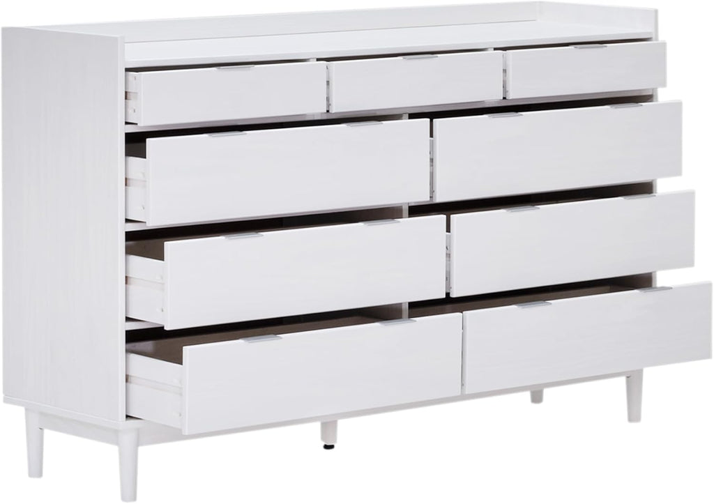 Walker Edison Blythe Mid-Century Modern Tray-Top Solid Wood 9-Drawer Dresser 60 Inch White