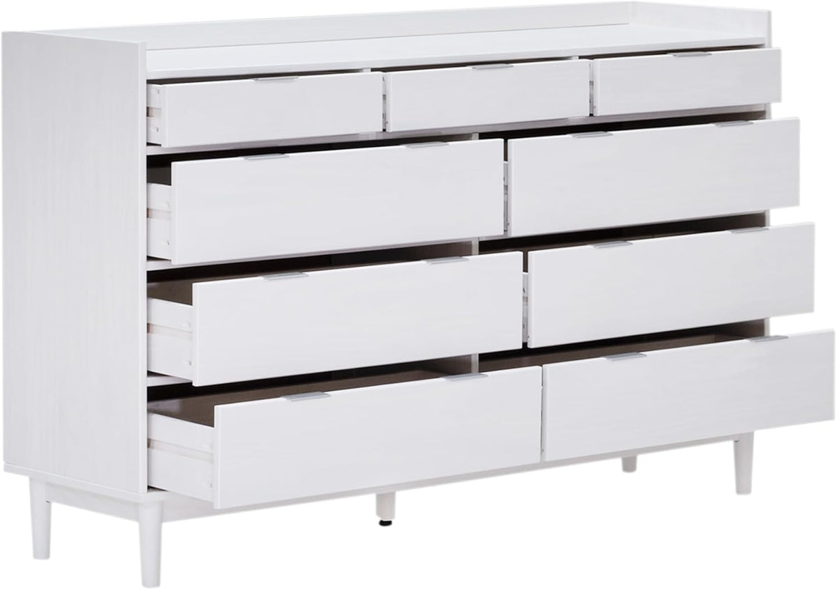Walker Edison Blythe Mid-Century Modern Tray-Top Solid Wood 9-Drawer Dresser 60 Inch White