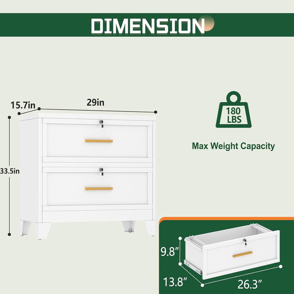 erosoei 2 Drawer File Cabinet with Lock, Metal Lateral File Cabinets for Home Office, Steel Wide Filing Organization Storage Cabinets, Home Office Furniture for Hanging Files Letter/Legal/F4/A4 Size
