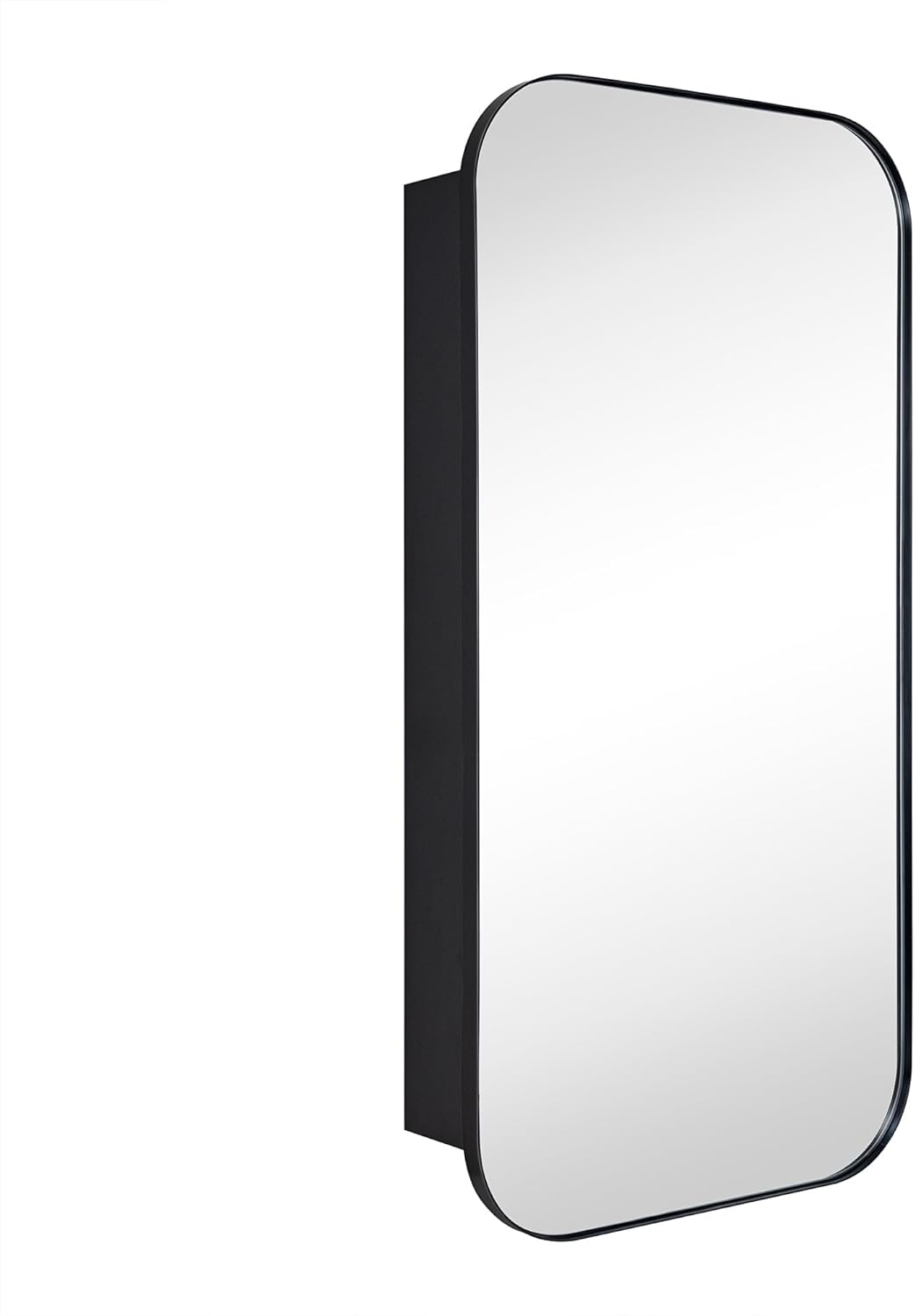 TEHOME Black Rectangle Long Bathroom Medicine Cabinet with Mirror Matt Black Recessed and Surface Mount Stainless Steel Metal Framed Rounded Rectangular Bathroom Cabinet with Mirror 20x40''