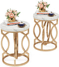 Tribesigns Modern Round End Table Set of 2 with Thickened Tabletop, 20" Gold Side Table with Unique O-Shaped Metal Base, Midcentury Nightstand for Living Room Bedroom, White + Gold