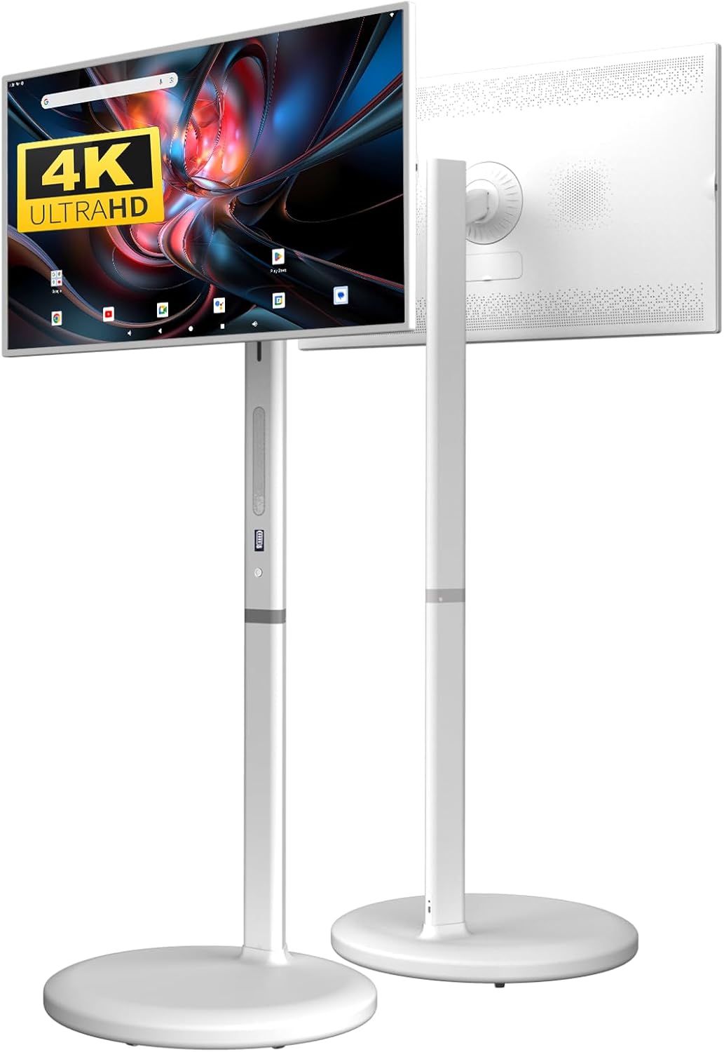 32 Inch UHD 4K Smart Portable TV on Wheels, 16GB+256GB Storage, Android 15 OS, Rolling TV with Rotatable Touch Screen, Built-in Battery, Voice Remote, Full Rotation Mobile TV for Home, Outdoors