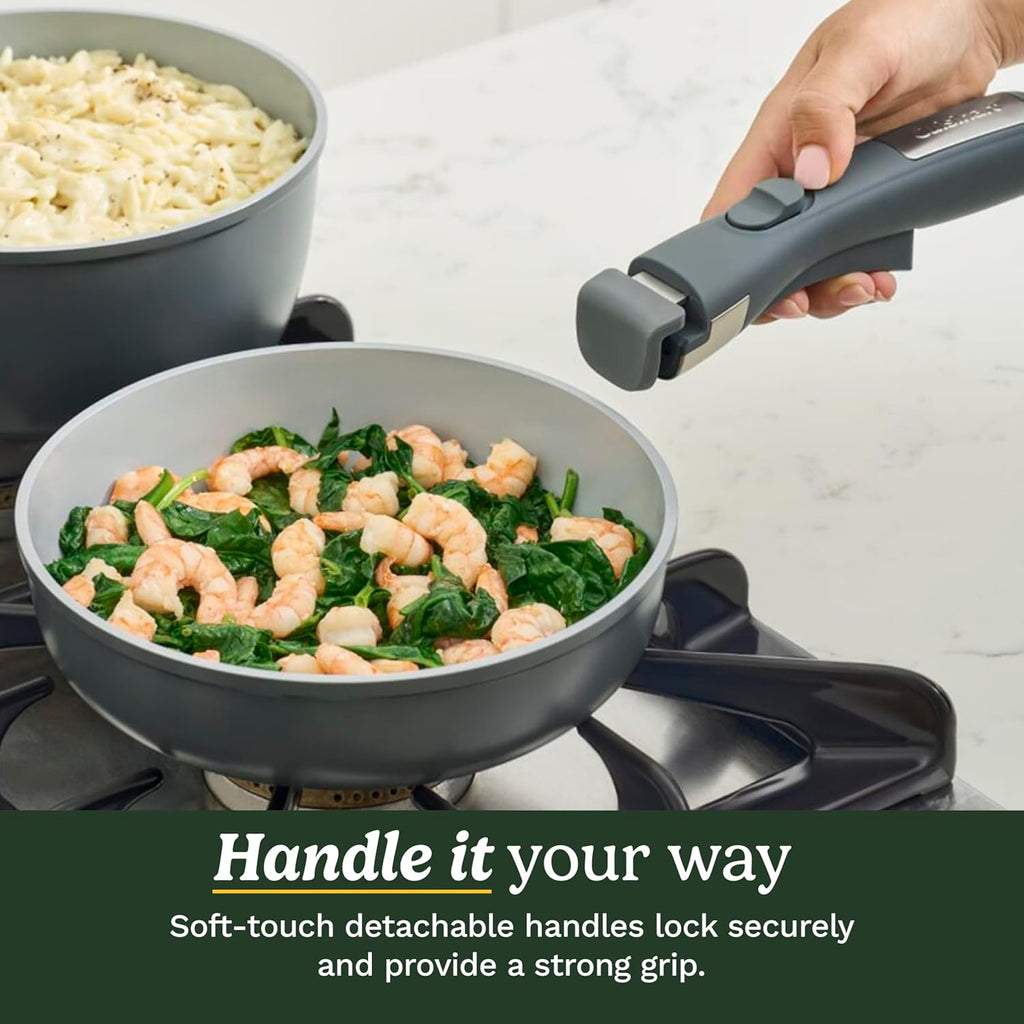 Cuisinart 13-Pc, ClickSmart Nonstick Detachable Handle Ceramic Cookware, Pots and Pans Set, Stackable Space-Saving Design, Compatible with All Stovetops, Induction & Oven Safe, PURELYCERAMIC