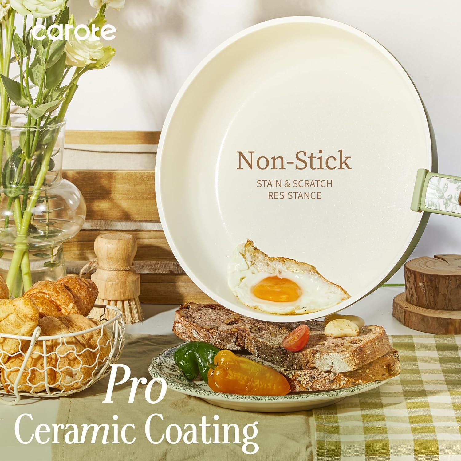 CAROTE 25-Piece Ceramic Cookware Set, Nonstick Pots and Pans Set with Detachable Handle, Non-Toxic Kitchen Cooking Set, Dishwasher & Oven Safe, Induction Compatible, PFAS Free