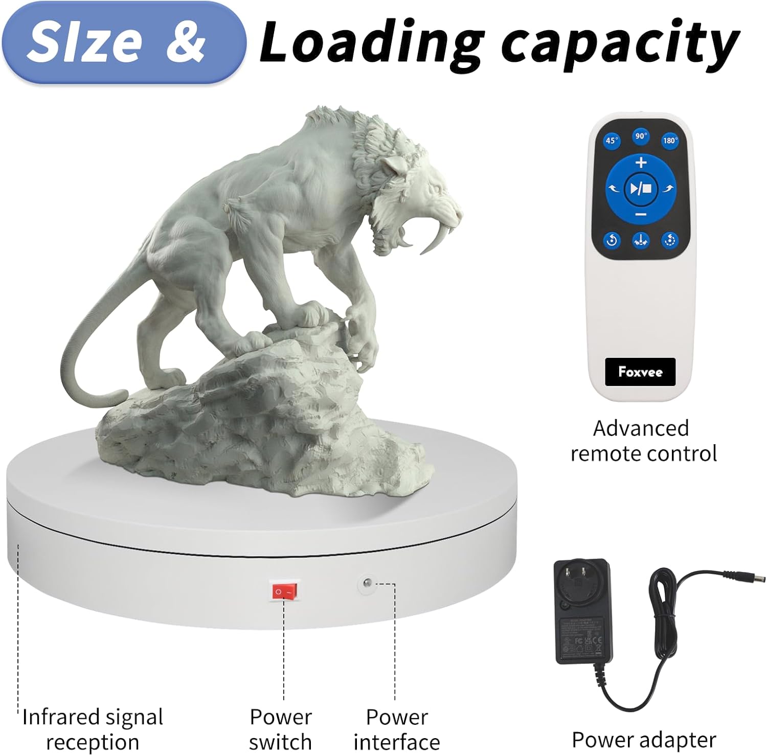 Remote-Controlled Motorized Electric Turntable,Heavy Duty Rotating Display Stand,Speed-Adjustable Rotating Platform,Multi-Mode Photography Turntable for 3D Scan,Photography(19.7in/White)