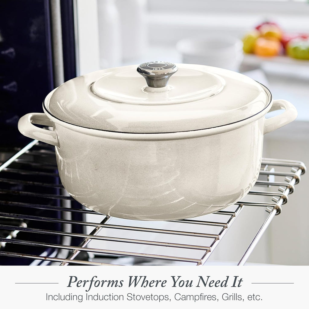 Merten & Storck 3.7QT & 5.5QT Dutch Ovens with Lids, 4 Piece Cookware Set, European Crafted Enameled Iron Stockpot, Induction & All Cooktops, Braising, Stews, Roasting, Slow Cooking, Sourdough, Cream White