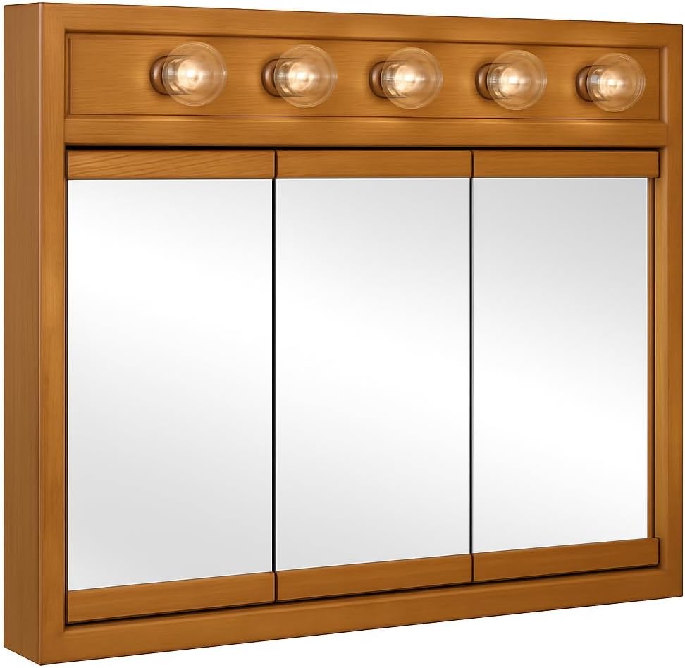 36 Inch Richland Bathroom Medicine Cabinet, Wall Mounted, Mirror, Oak – Design House, 530618-NOK