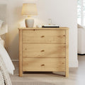 Large Oak Wood Nightstand with 3 Drawers, 27" Tall Modern Mid Century Bedside Table for King & Queen Beds, Sturdy Dresser Nightstand for Bedroom, Natural Grain