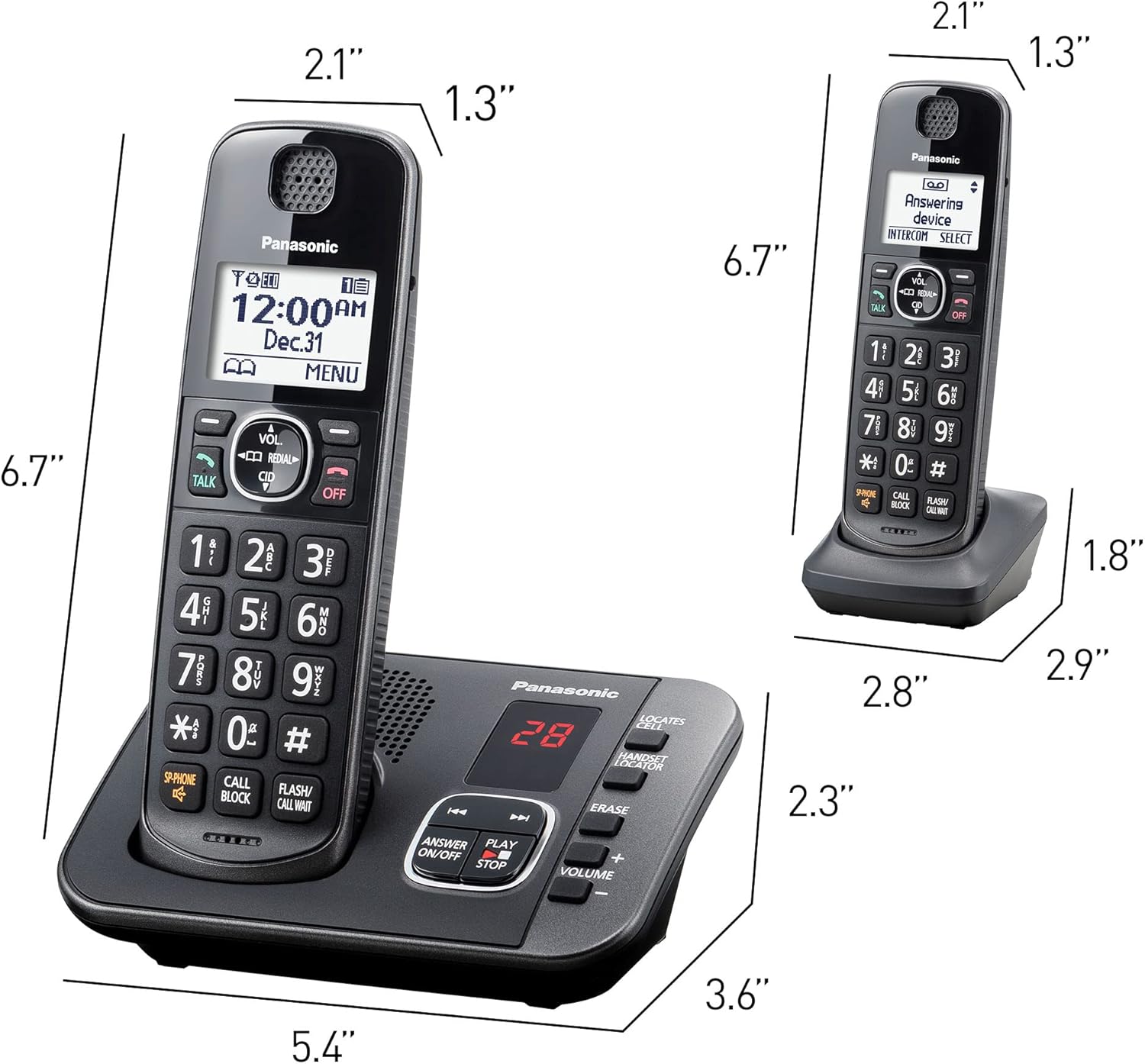Panasonic DECT 6.0 Expandable System, Cordless Phones With Answering Machine and Call Blocking - 3 Cordless Phones 3 Handsets - KX-TGE633M (Metallic Black)