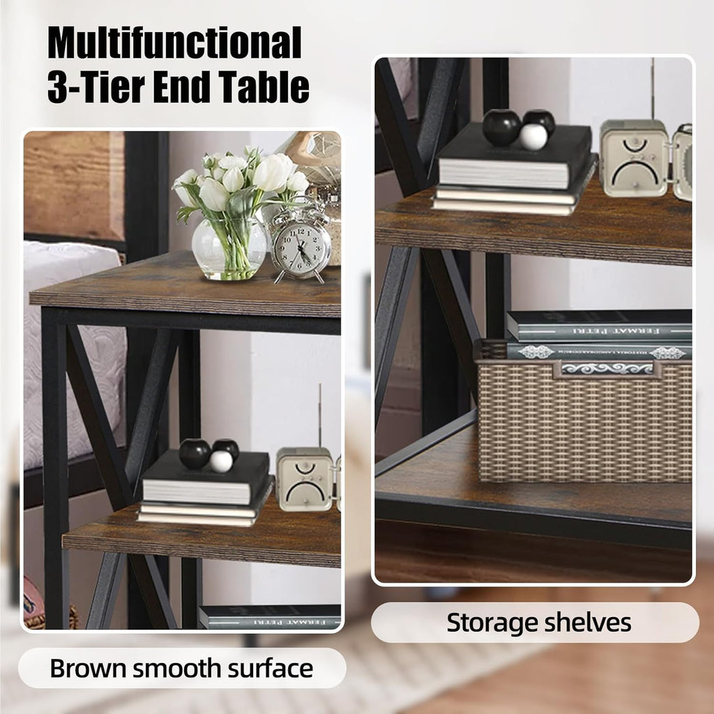 End Tables Living Room Set of 2, 16" D x 16" W x 24" H, Indoor End Tables Living Room with Storage Shelf, Square End Table Set of 2, X-Shaped Night Stands for Bedroom, Farmhouse Wood Side Tables