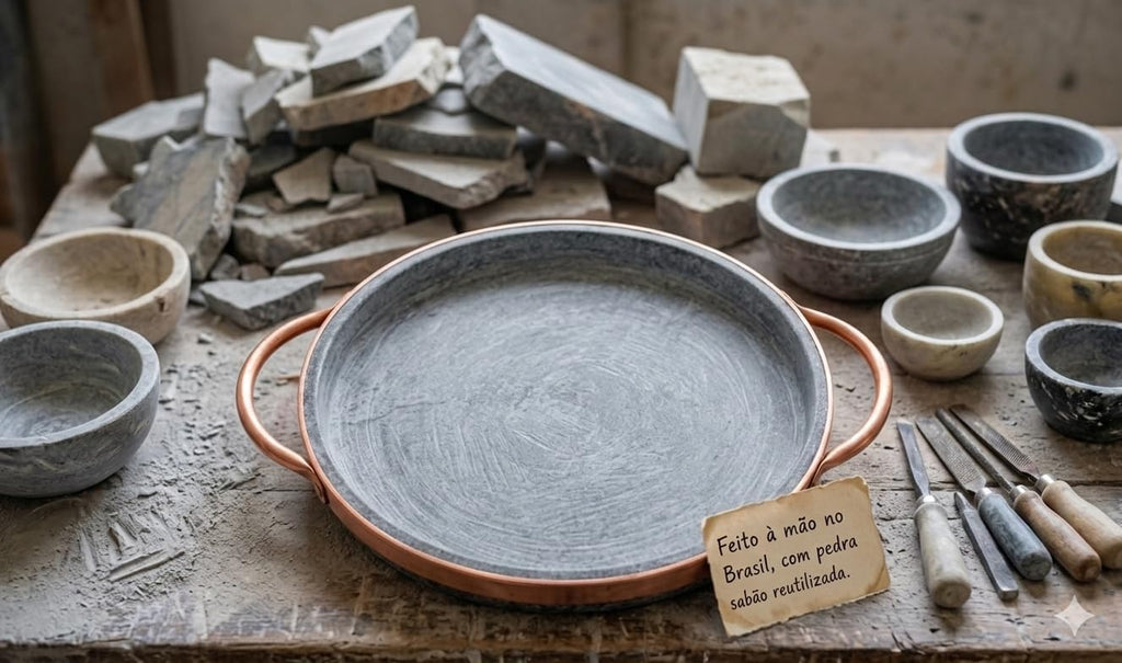 12-inch Soapstone Deep Dish Pizza Pan with Copper Handles – Authentic Chicago Style Pizza Stone – Naturally Non-Stick, Chemical-Free Baking Stone for Oven