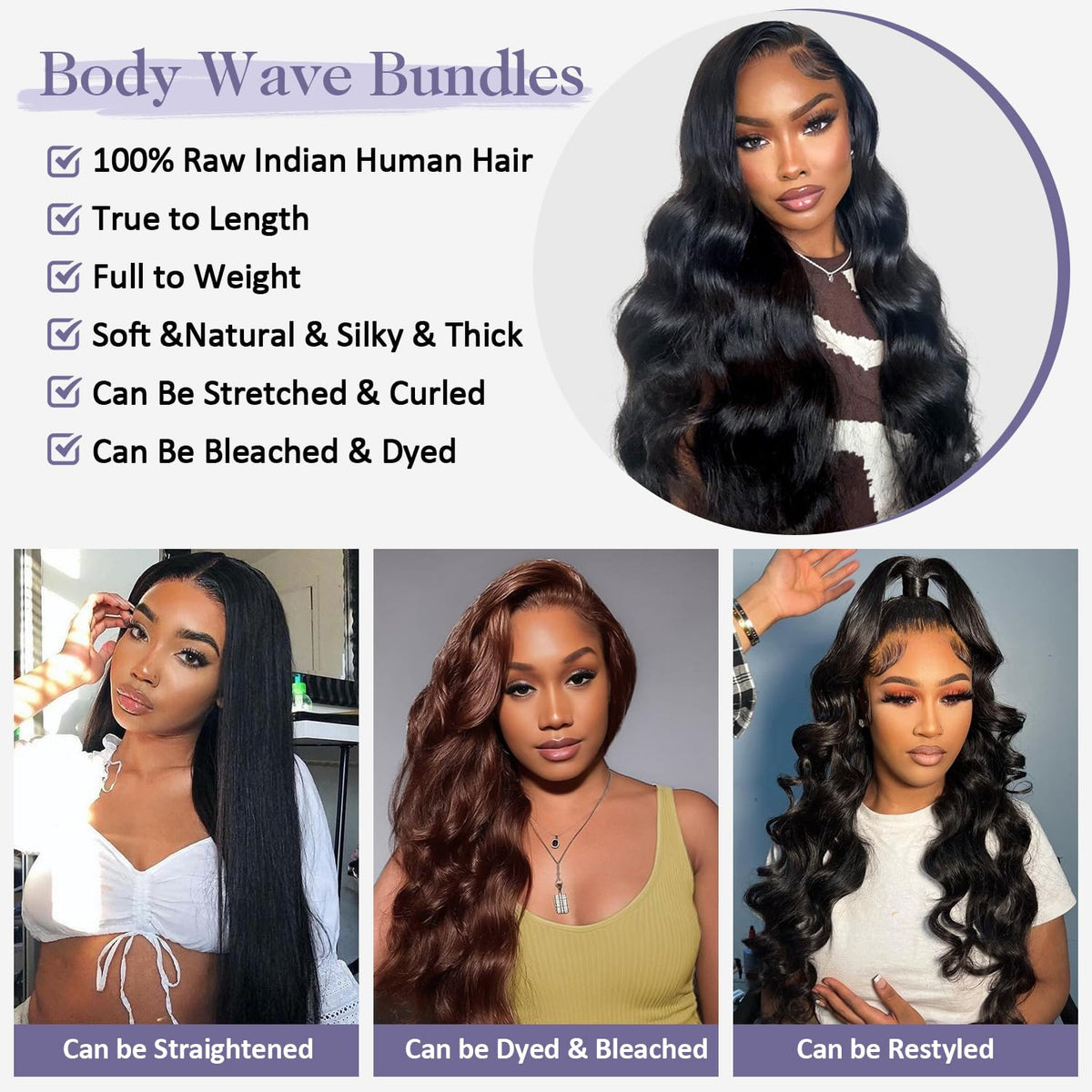 Body Wave Bundles Human Hair 22 24 26 Inch 12A Raw Indian Virgin Bundles Human Hair,Sew In Quick Weave 100% Human Hair Bundles,No Tangle Shedding Triple Lifespan,Multiple Wash Keep Texture