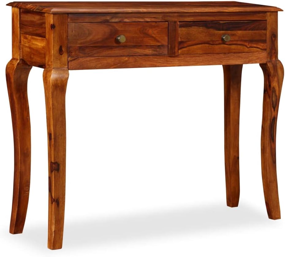 Solid Sheesham Wood Console Table 35.4 inch Entryway Sofa Table with 2 Drawers, Handcrafted Rosewood Hallway Accent Furniture for Living Room Decor