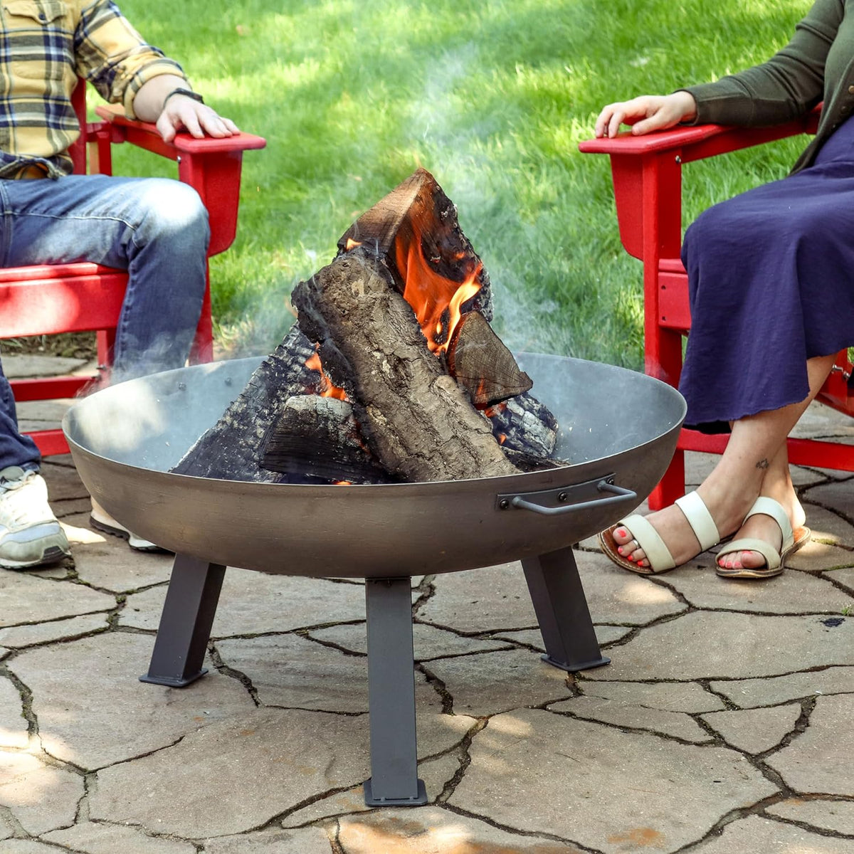 Sunnydaze Cast Iron Heavy Duty Fire Pit for Outside - Wood Burning Outdoor Fire Pit Bowl with Handles for Patio, Backyard, Camping - 30" - Gray