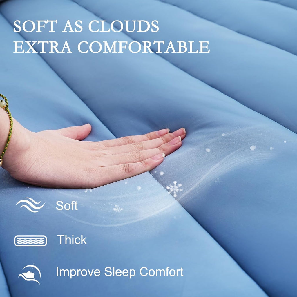 YOUR MOON Queen Size Cooling Mattress Topper, Cool Mattress Pad for Hot Sleepers, Quilted Bed Topper for 8''-16'' Deep Pocket, Soft Thick Pillow Top Pad Cover for Back Pain Relief, 1000GSM (Blue)