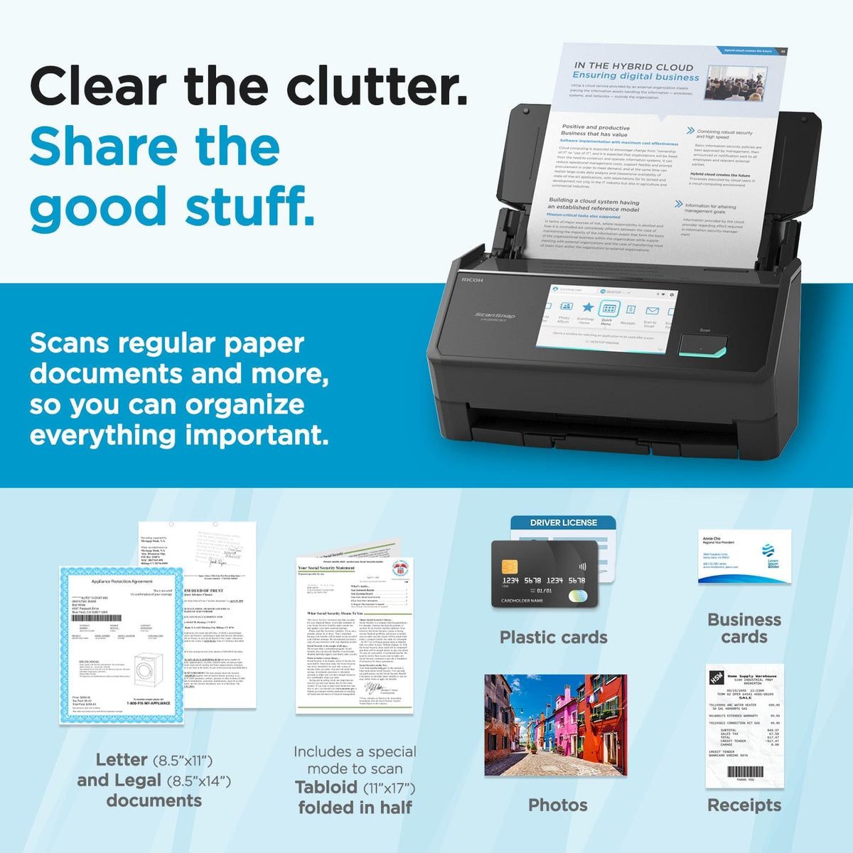 ScanSnap iX2500 Wireless or USB High-Speed Cloud Enabled Document, Photo & Receipt Scanner with Large 5" Touchscreen and 100 Page Auto Document Feeder for Mac or PC, Black