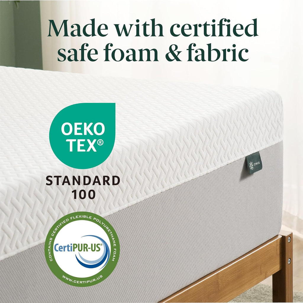 Zinus 12 Inch Green Tea Essential Memory Foam Mattress New Version, Queen, Fiberglass Free, Medium Feel, Breathable Airflow Memory Foam, Certified Safe Foams & Fabric, Mattress in A Box