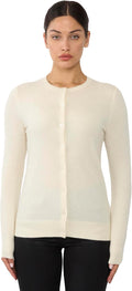 JENNIE LIU Women's 100% Cashmere Button Front Long Sleeve Crewneck Cardigan Sweater