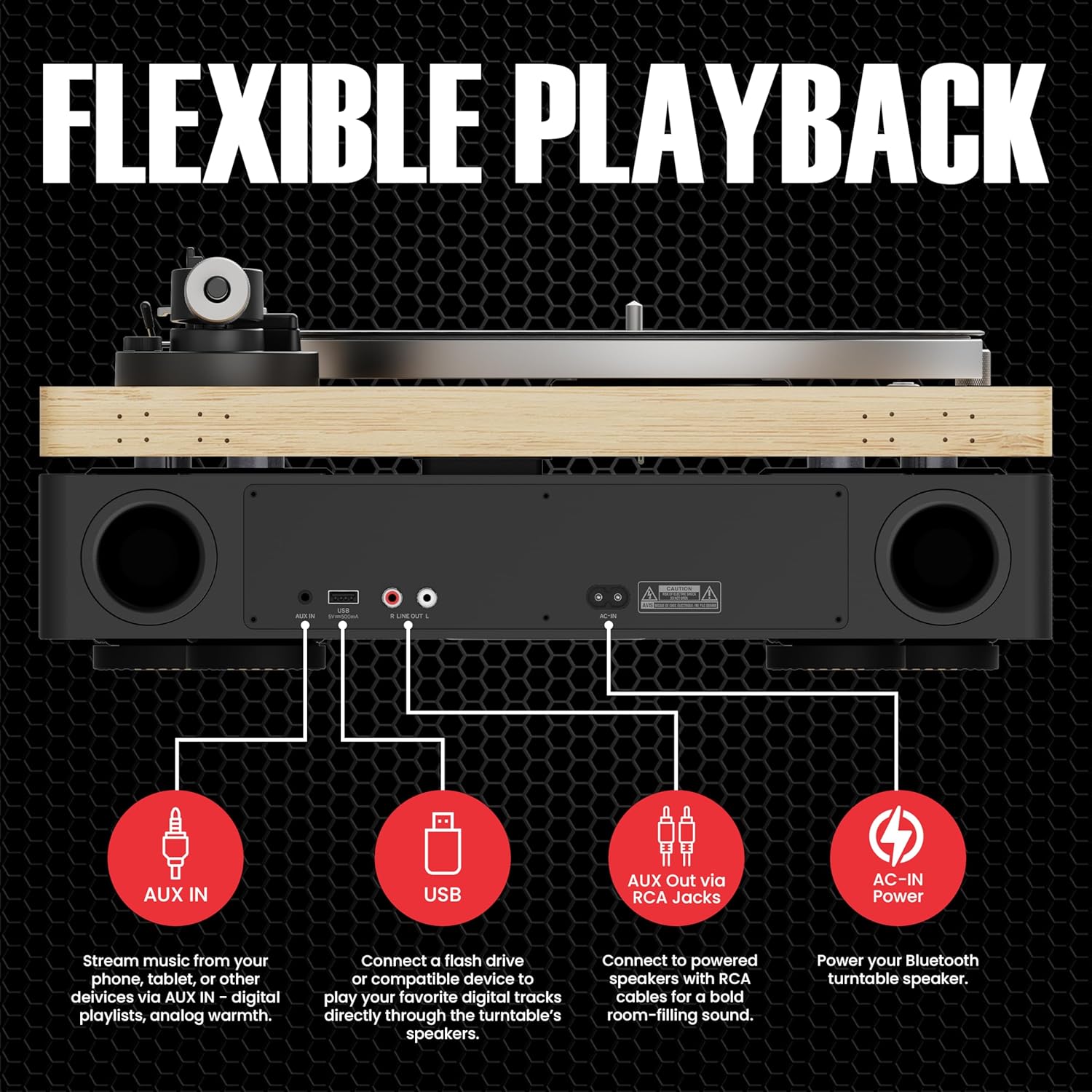AudioSource Vinyl Record Player, All-in-one Turntable with 2.1 Channel Built-in Speaker, Bluetooth 5.4, 120W, Built-in Subwoofer, High Fidelity 2-Speed Belt Drive, Patented Isolation System, AT-3600L