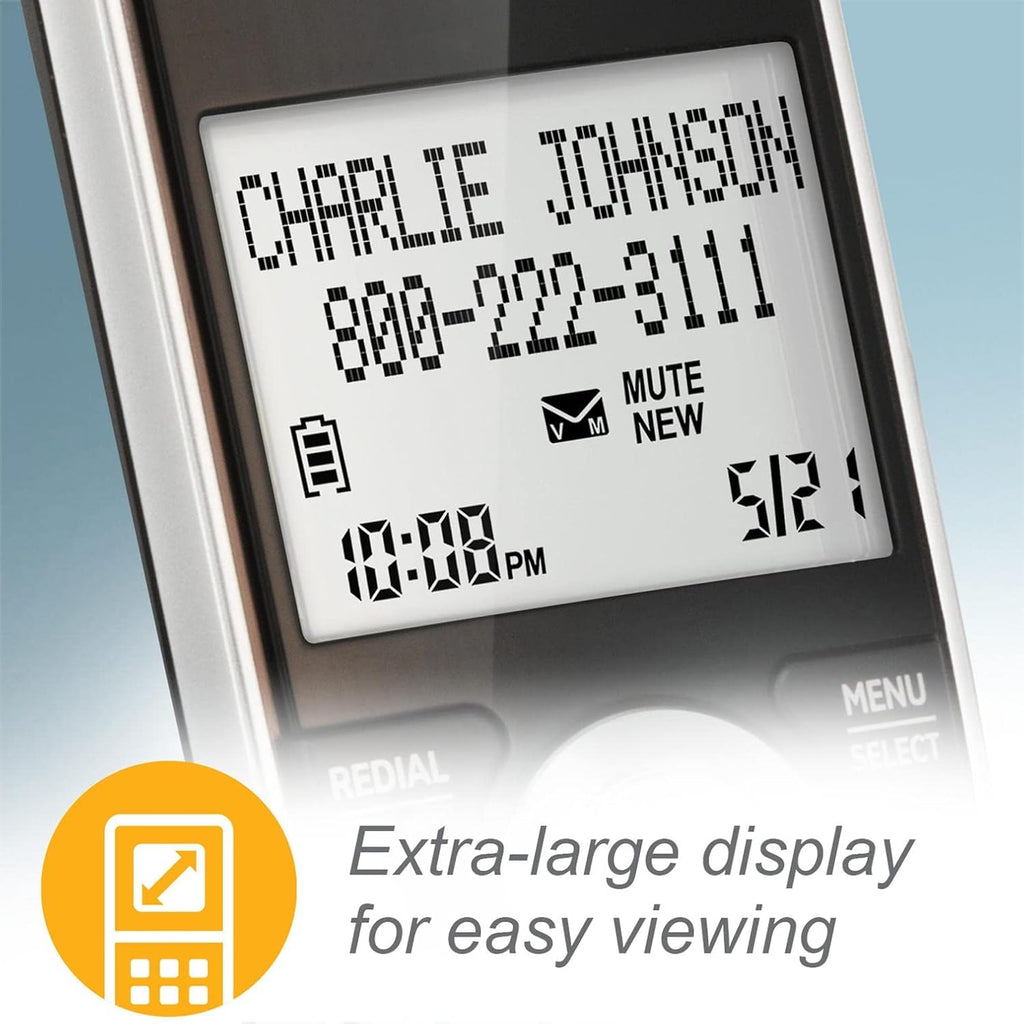 AT&T CL84207 DECT 6.0 2-Handset Corded/Cordless Phone for Home with Long Range, Answering Machine, Call Blocking, Caller ID Announcer, Intercom, and Line-power mode, Silver/Black