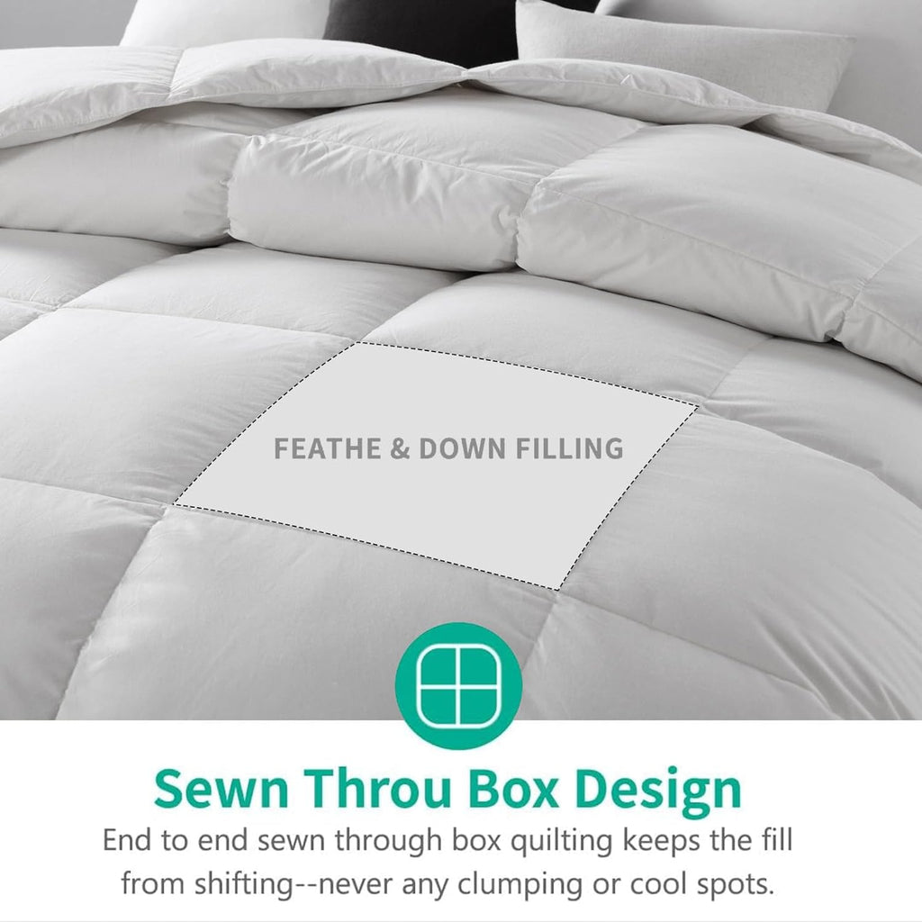 APSMILE Oversized King Feathers Down Comforter - Ultra Soft All Seasons 100% Organic Cotton Duvet Insert Medium Warm Quilted Bed Comforter with Corner Tabs (120x98, White)