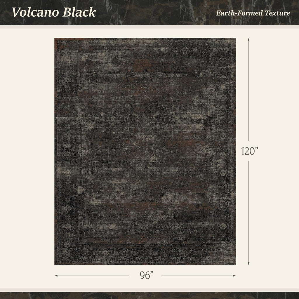 TALANOVA Black Farmhouse Washable 8x10 Area Rugs for Living Room, Dark Charcoal Volcanic Textured Large Rug for Bedroom, Non-Slip Stain Resistant for Dining Room Office Décor