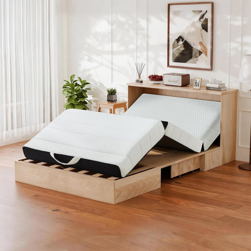 ROXGOX Foldable Mattress, King Tri-Fold Memory Foam Mattress with Washable Cover, Handle & Non-Slip Bottom, 6 Inch Portable Folding Bed for Guest, Yoga, Living Room, Camping - 80"x76"x6"