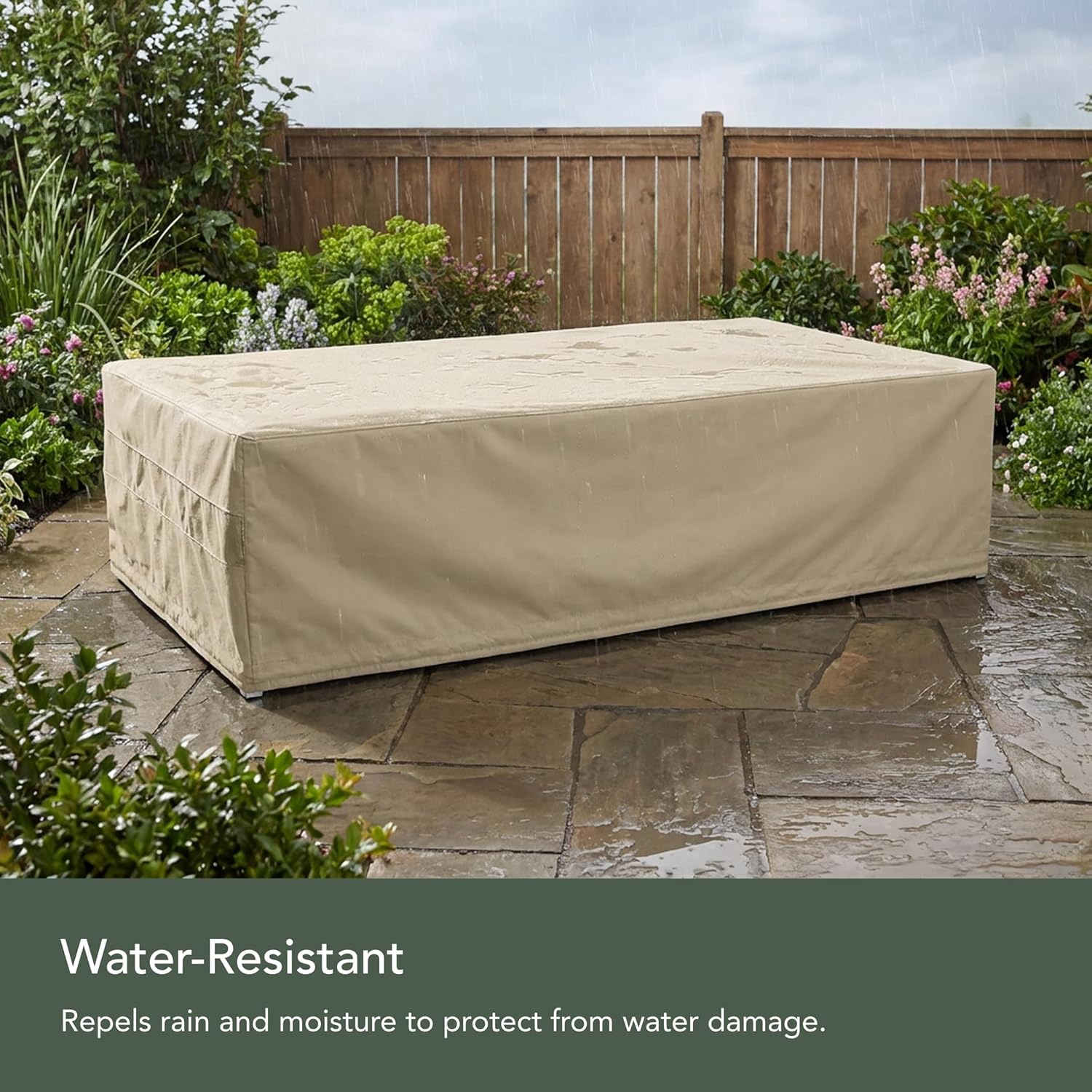 Covermates Elite Rectangular Fire Pit Cover – Water-Resistant Outdoor Protection with Durable 300D Polyester, Mesh Air Vents & Adjustable Buckle Straps, Rectangular 72W x 42D x 35H, Khaki