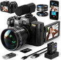 True 8K Digital Cameras for Photography 64MP - WiFi, Wide-Angle & Macro Lens, 16X Zoom Autofocus, 3" 180° Flip Screen, 64GB Card, Vlogging Camera for YouTube Travel(Black)
