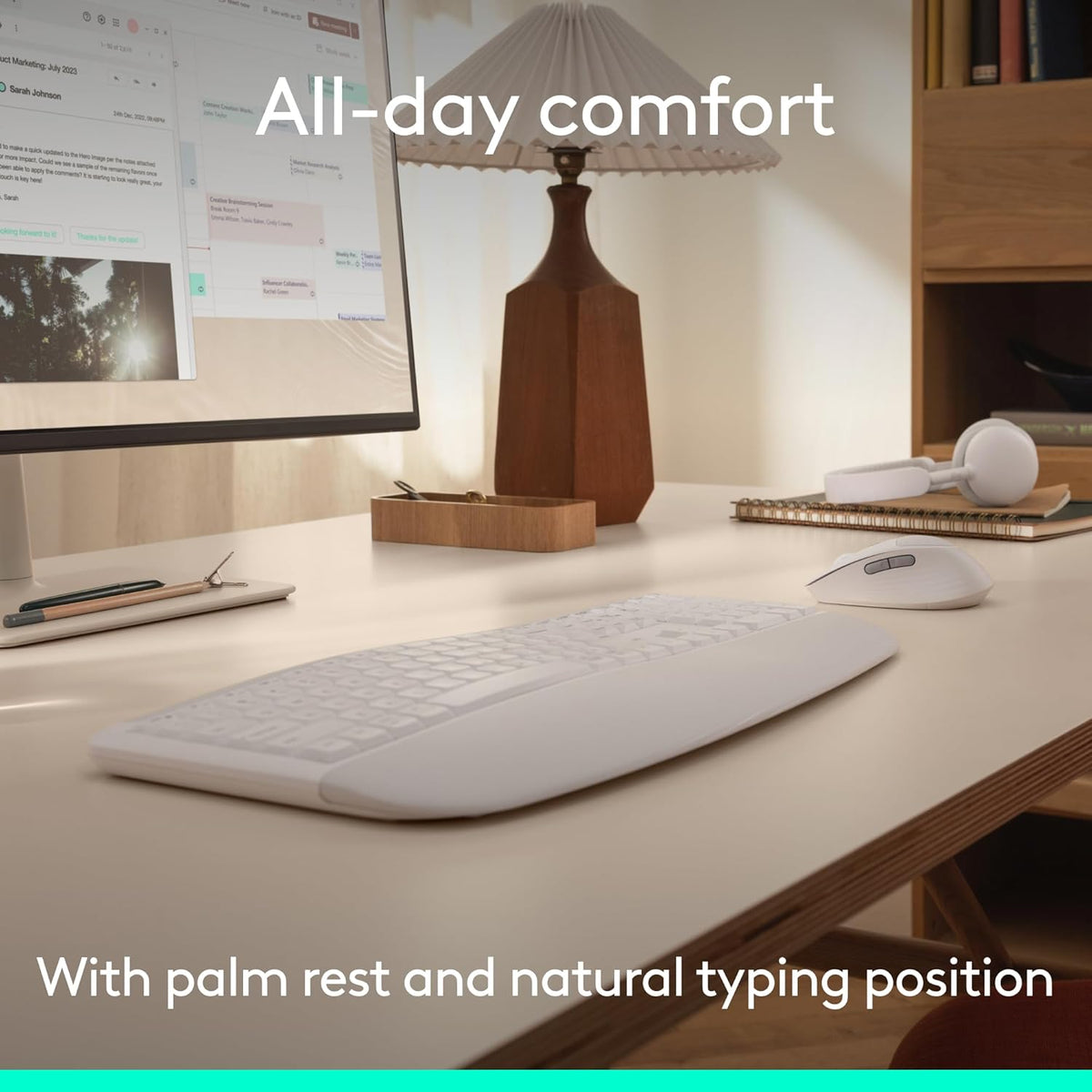 Logitech Signature Comfort Plus Combo MK880 Wireless Keyboard and Mouse Combo, Full-Size Comfort Keyboard with Palm Rest, Silent Clicks, Bluetooth, for Windows and macOS - Off White