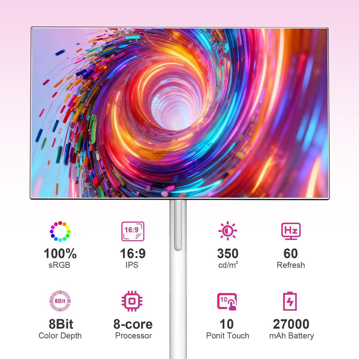 VLH 27" Smart Portable TV On Wheels | Cordless Rolling Touchscreen TV | 6GB RAM + 128GB Storage | EDLA-Certified Android 15 OS | | Full Swivel Rotation | Voice Remote Control