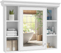 Merax Country Bathroom Medicine Cabinet with Mirror, Farmhouse Wall Mounted Medicine Cabinet with Door and Shelves, Over The Toilet Mirrored Bathroom Storage Wall Cabinet