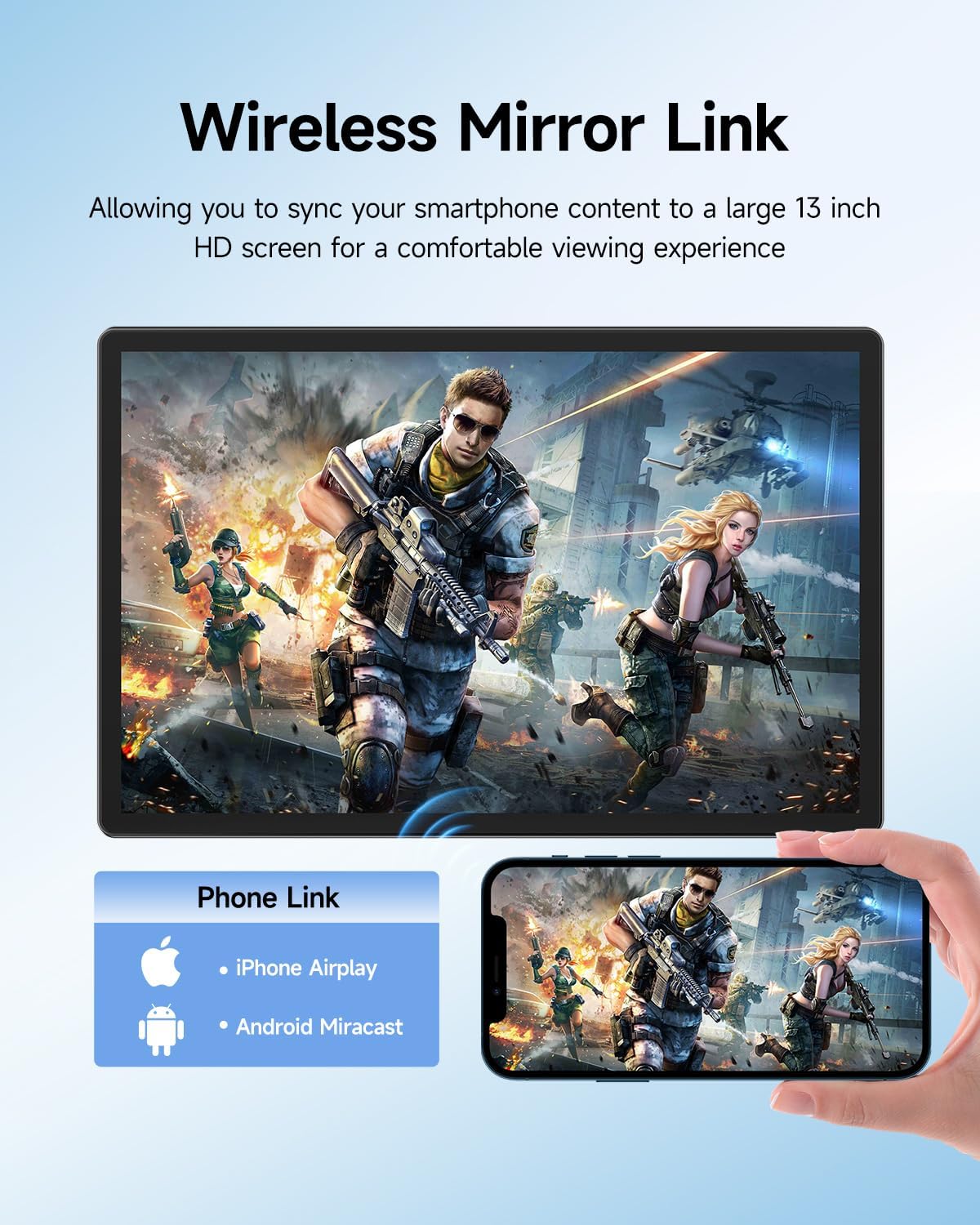 13" Android 13 Car TV for Back Seat, Headrest Monitor for Car Portable Touchscreen Rear Seat Entertainment System, Support Phone Wireless Mirror Link, HDMI in/TF Card/USB/4K Video Playback (1*pc)
