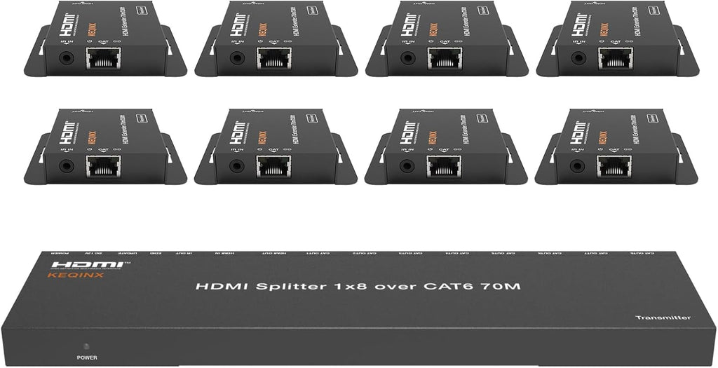 4K 1x8 HDMI Extender Splitter 70m/230ft HDMI Over Ethernet Splitter POC Satellite TV Splitters