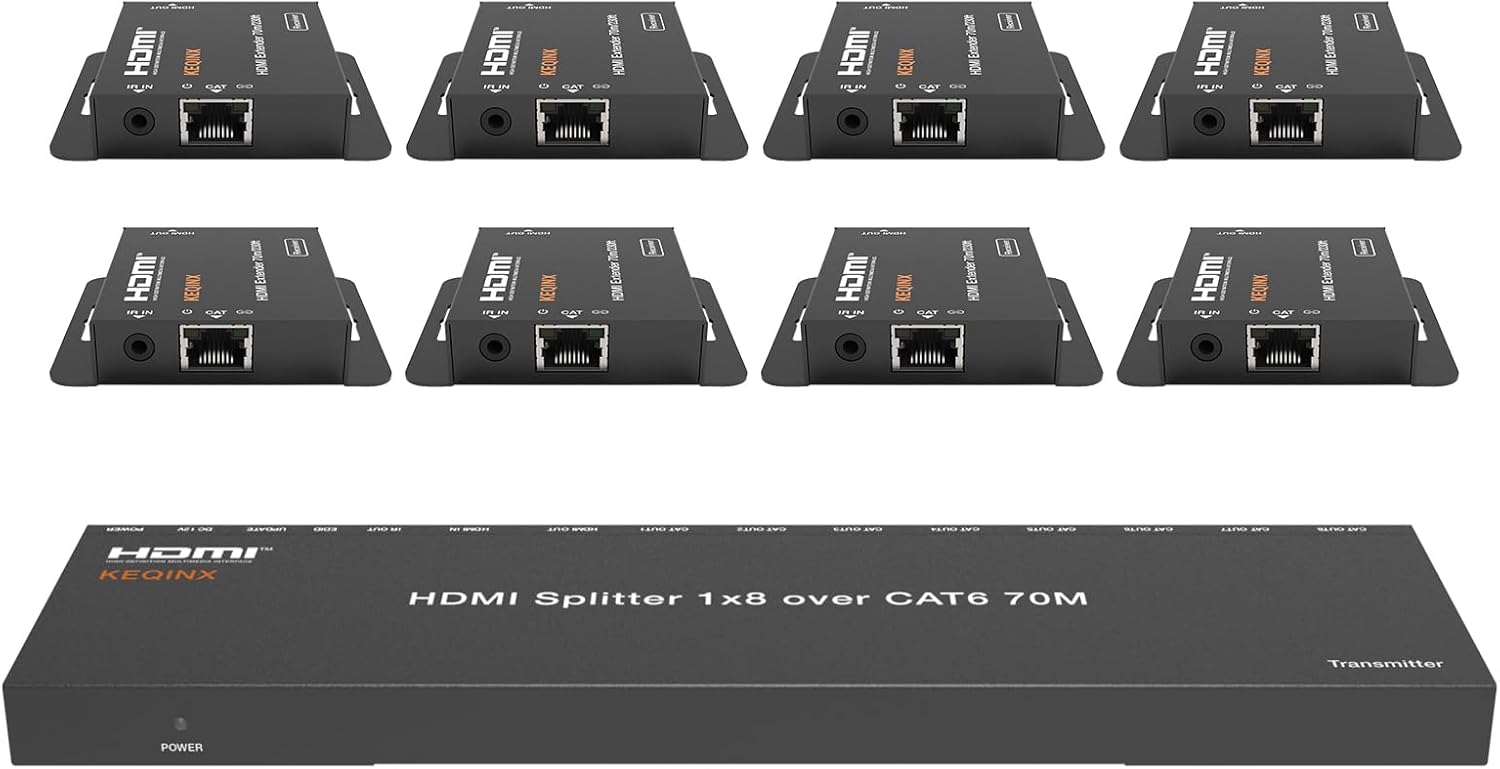 4K 1x8 HDMI Extender Splitter 70m/230ft HDMI Over Ethernet Splitter POC Satellite TV Splitters
