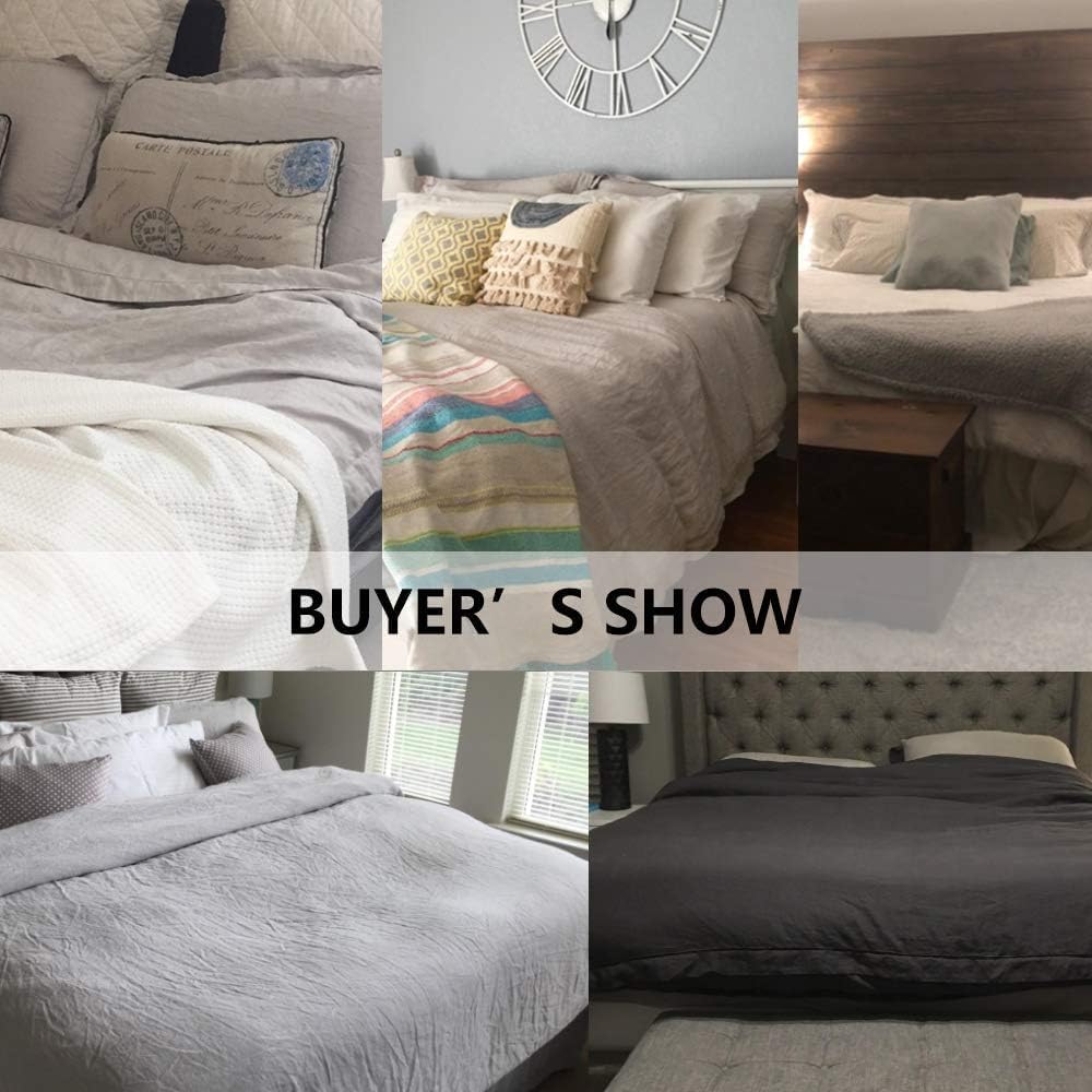 Simple&Opulence 100% Washed Linen Duvet Cover Set with Embroidered,3 Pieces Soft Farmhouse Comforter Set with Button Closure,1 Duvet Cover and 2 Pillowshams(King,Natural Linen)