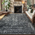 Lahome Margot Area Rugs 9x12 Living Room Soft Large Rugs for Bedroom, Boho Black Dining Room Rug, Distressed Non Slip Low Pile Carpet for Indoor Home Office(9'x12', Black/Grey)