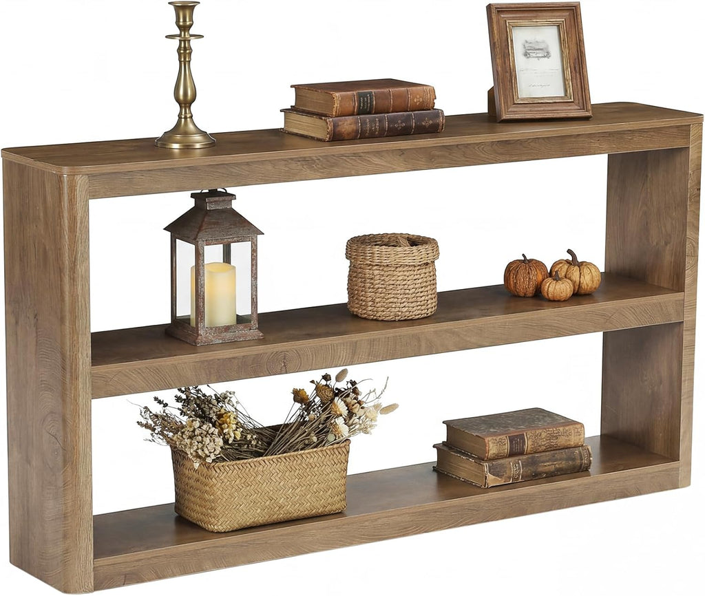 LITTLE TREE 63-Inches Console Table, Modern Sofa Table with 3 Storage Shelves, Narrow Entryway Furniture Living Room, Entrance, Hallway, Foyer, Brown