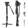 NEEWER Professional Camera Monopod with Feet, 70.5"/179cm Telescopic Portable Aluminum Travel Monopod with Pan Tilt Fluid Head and Removable Tripod Base for DSLR Camera Camcorder, Max Load 13.2lb/6Kg