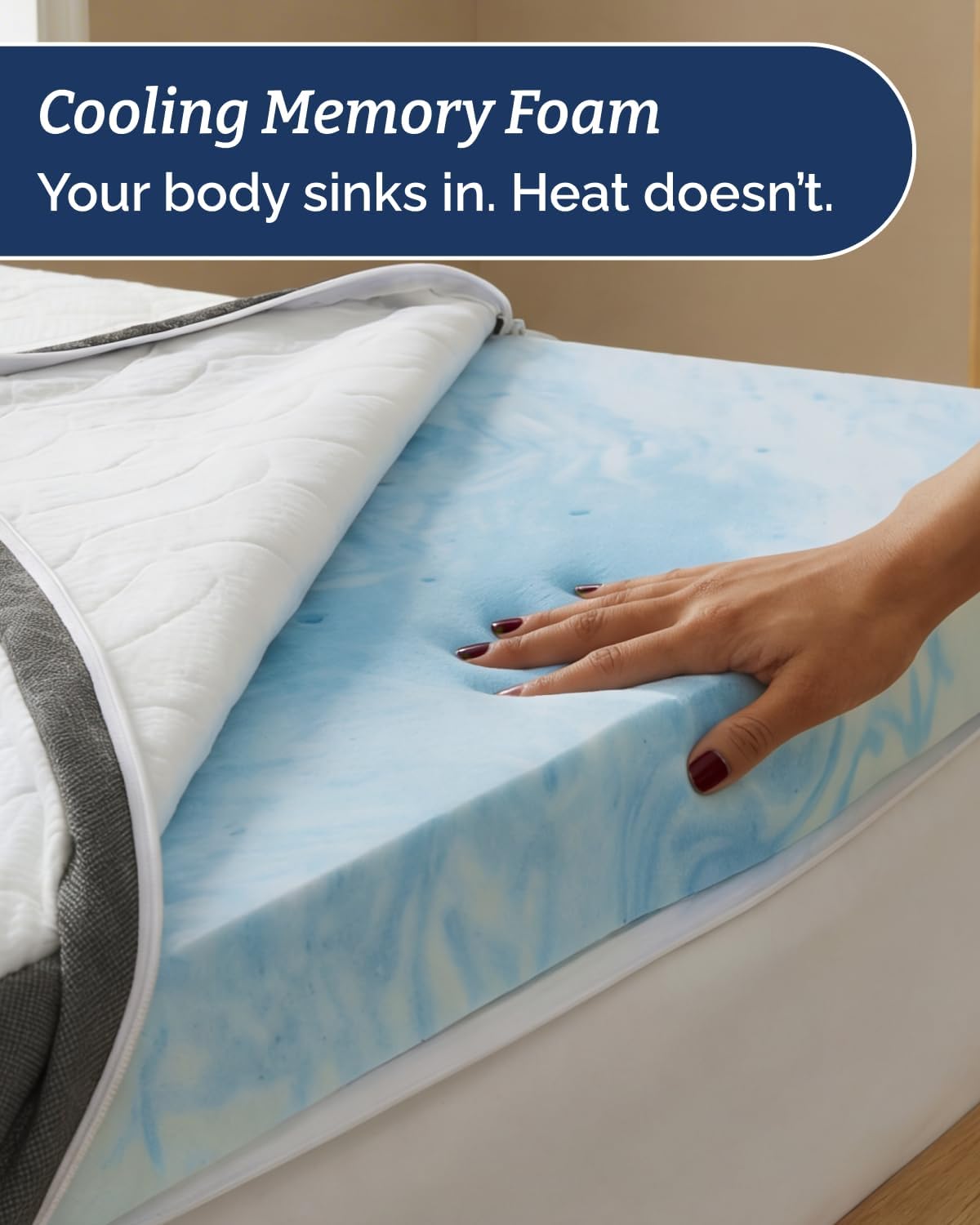 Memory Foam Mattress Topper with Cooling Cover - 3 Inch Cooling Gel Mattress Topper - Extra Plush, Thick & Comfortable - King Size Mattress Pad with Washable Cover - Pressure & Pain Relief Bed Topper