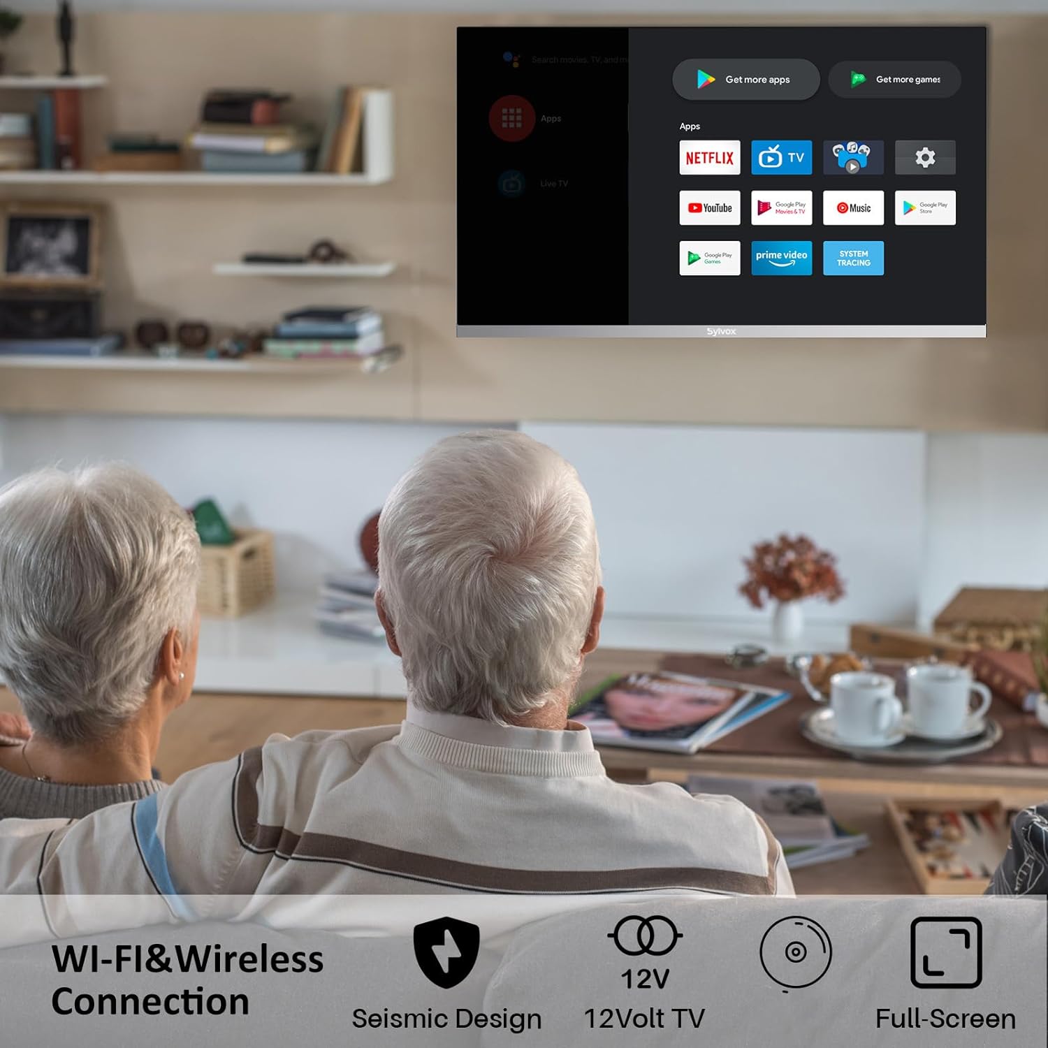 SYLVOX 24 Inch TV 12 Volt Smart TV FHD 1080P Digital Video Disc Player Built-in ARC CEC WiFi Wireless Connection Support, Suitable for RV Camper Kitchen Bedroom Boat(Limo Series),Black