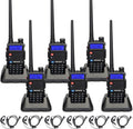 Retevis RT-5R Dual Band Two Way Radio, Walkie Talkie with Earpieces, 128CH,High Power, Emergency Alarm, VOX, 1400mAh Battery, FM, 2 Way Radio Long Range for Aldults School Church Security (6 Pack)
