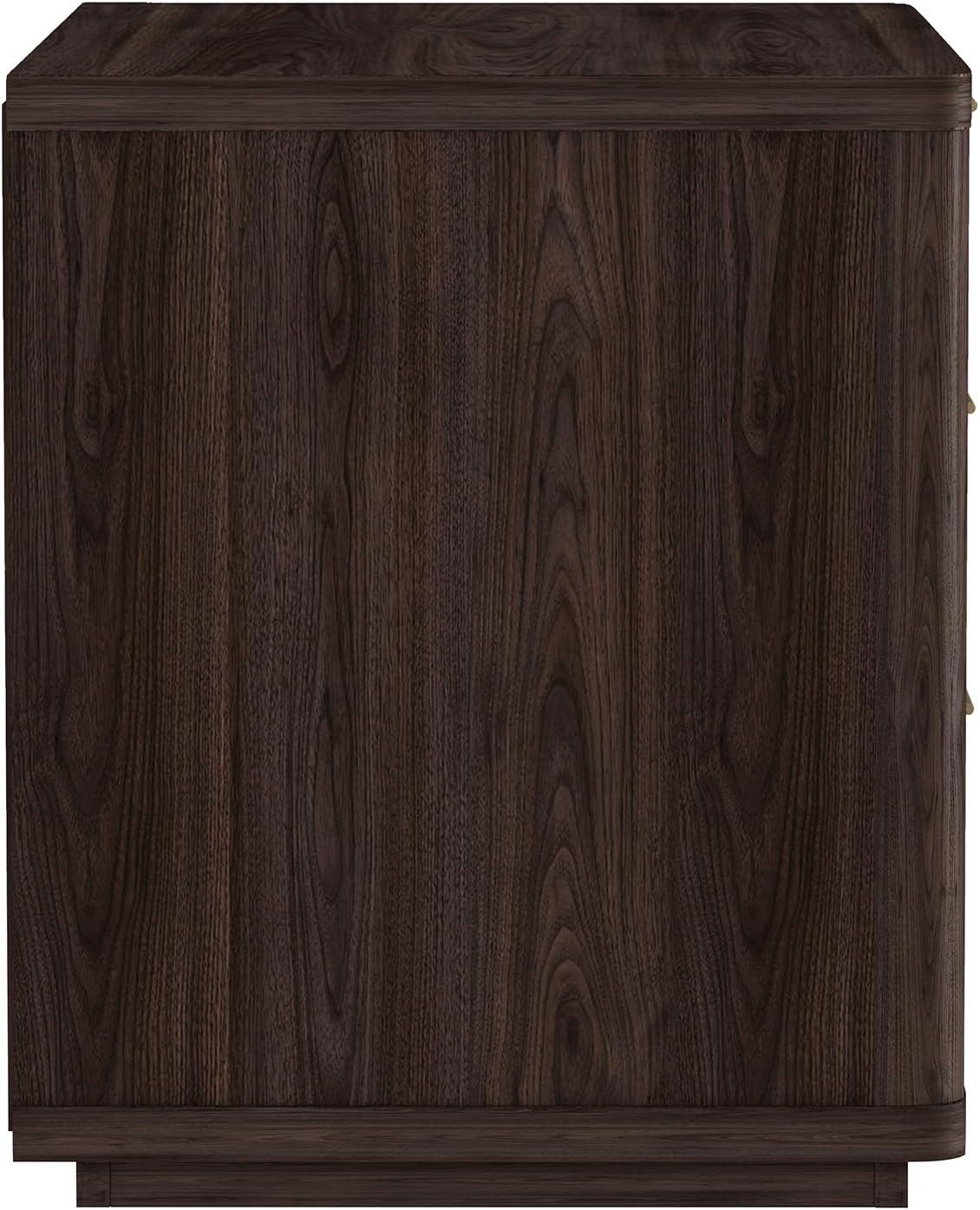 Manhattan Comfort Evelyn Nightstand with 3 Drawers, Minimalist Wood Grain Bedside Table with Rounded Corners and Raised Base, Modern End Table for Bedroom, Entryway, or Living Room in Brown