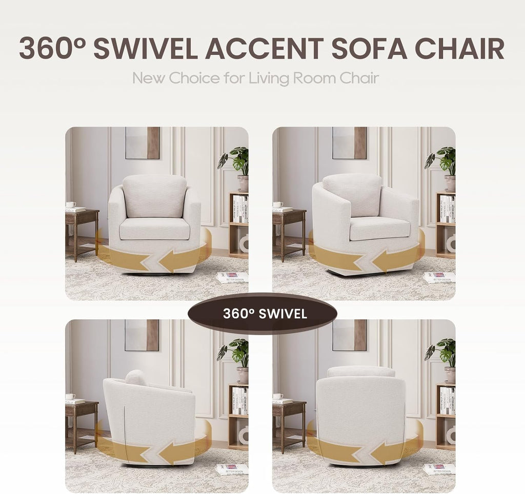 COLAMY 360° Swivel Accent Chair Set of 2 No-Sag Foam & Sturdy Metal Base, Fully Assembled Living Room Armchair with Pillow, Swivel Accent Single Sofa for Bedroom Living Room, Reading Room, Beige