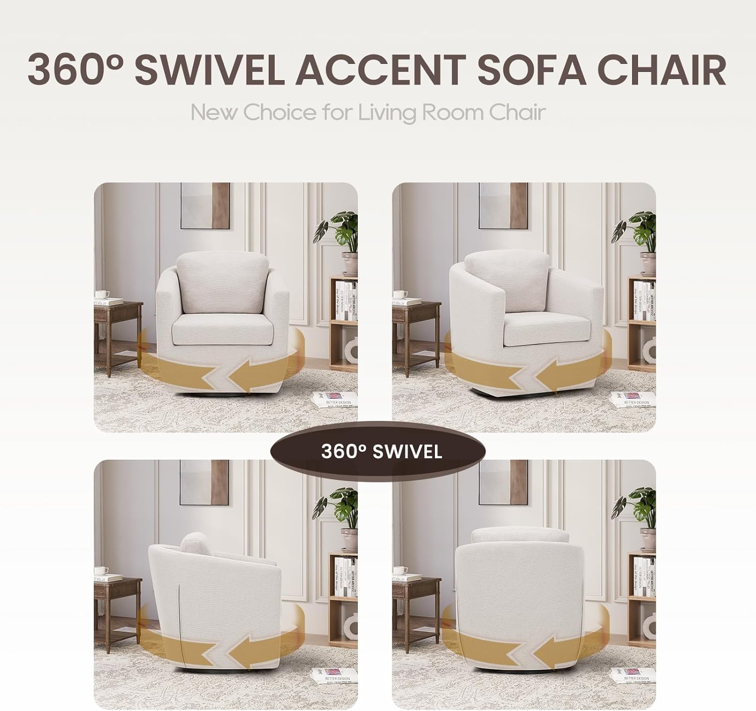 COLAMY 360° Swivel Accent Chair Set of 2 No-Sag Foam & Sturdy Metal Base, Fully Assembled Living Room Armchair with Pillow, Swivel Accent Single Sofa for Bedroom Living Room, Reading Room, Beige
