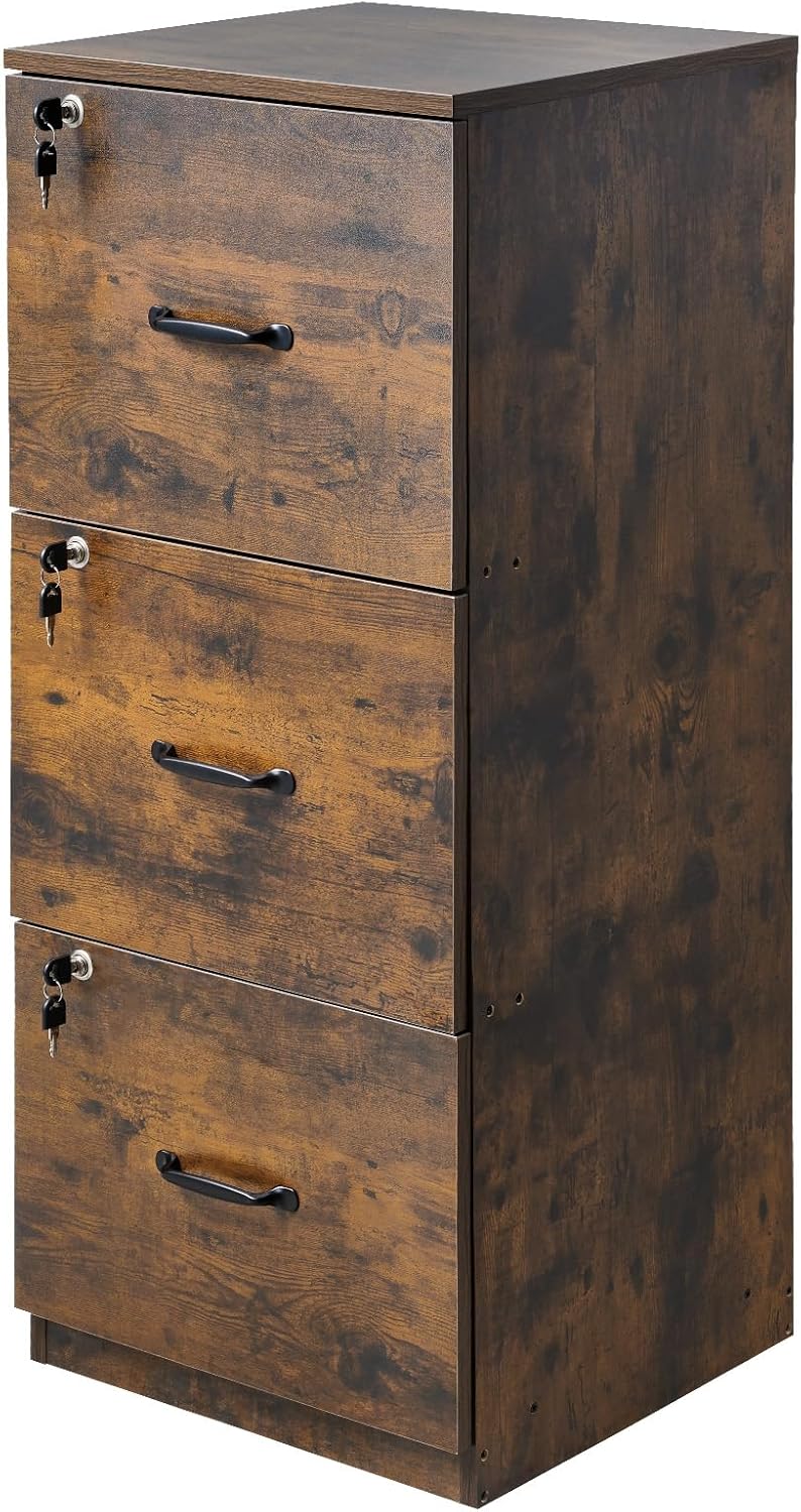 VEVOR 3 Drawer File Cabinet with Lock, Vertical Filing Storage Cabinets for Home Office, Heavy-Duty Locking Cabinet with 2-Level Adjustable Hanging Rod for A4/Letter/Legal Size File, Easy Assembly
