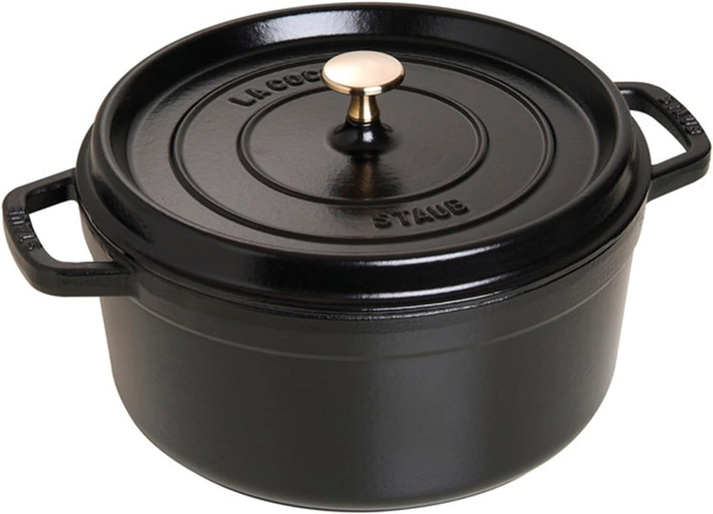 Staub Cast Iron Round Cocotte, Dutch Oven, 5.5-quart, serves 5-6, Made in France, Matte Black