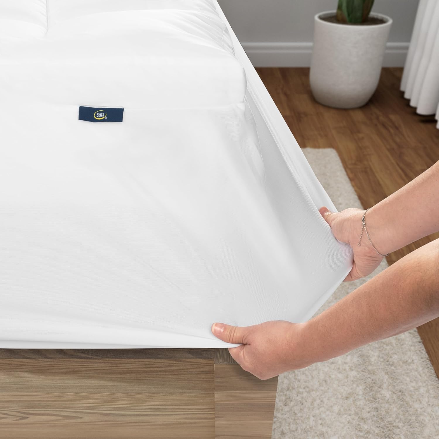 Serta Memory Flex Soft Mattress Topper, 2" Pillow Top Mattress Pad, Cushioning Stain Resistant Mattress Protector with 15" Pocket for Secure Fit, Machine Washable, Queen, White