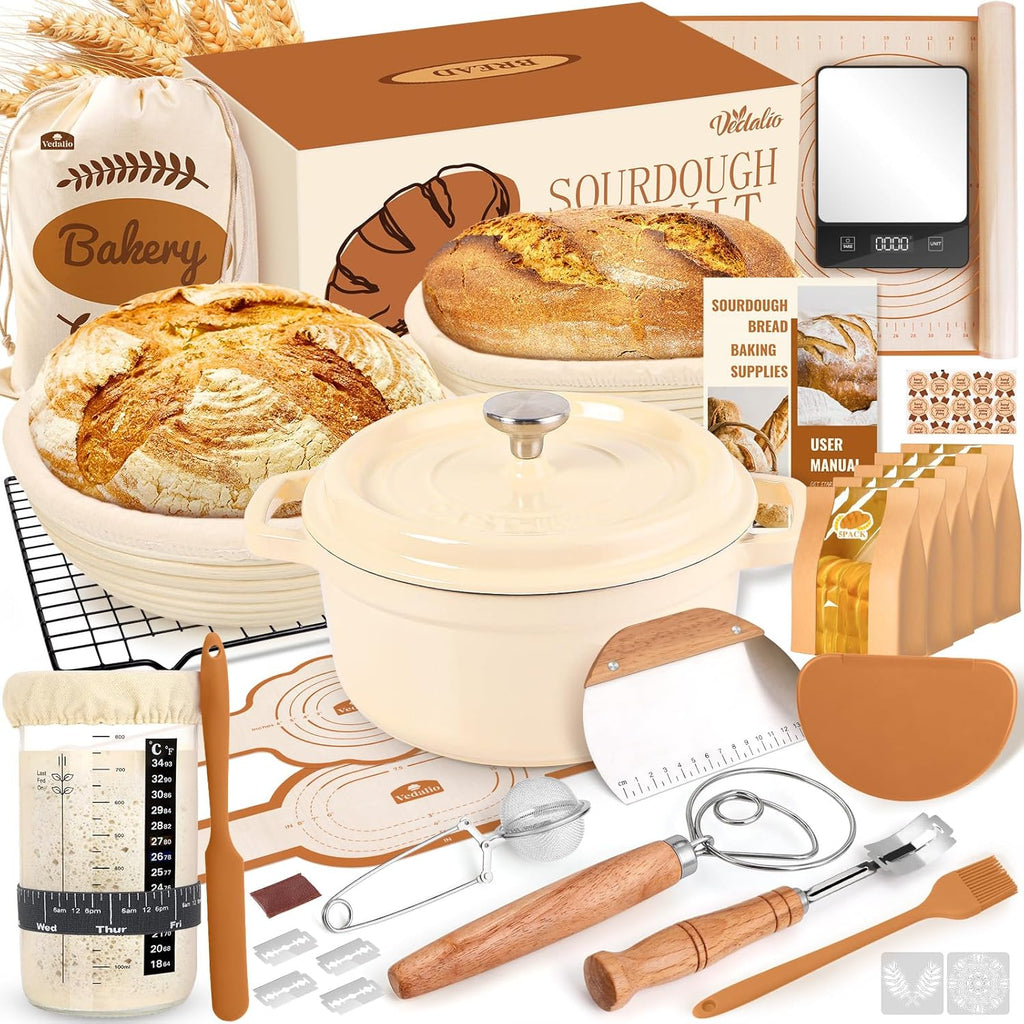 Sourdough Starter Kit with Dutch Oven, Sourdough Bread Baking Supplies, Sour Dough Starter Kits, Sourdough Accessories, Sour Dough Tools Sourdough Tools Kit Dutch Oven for Sourdough Bread Baking