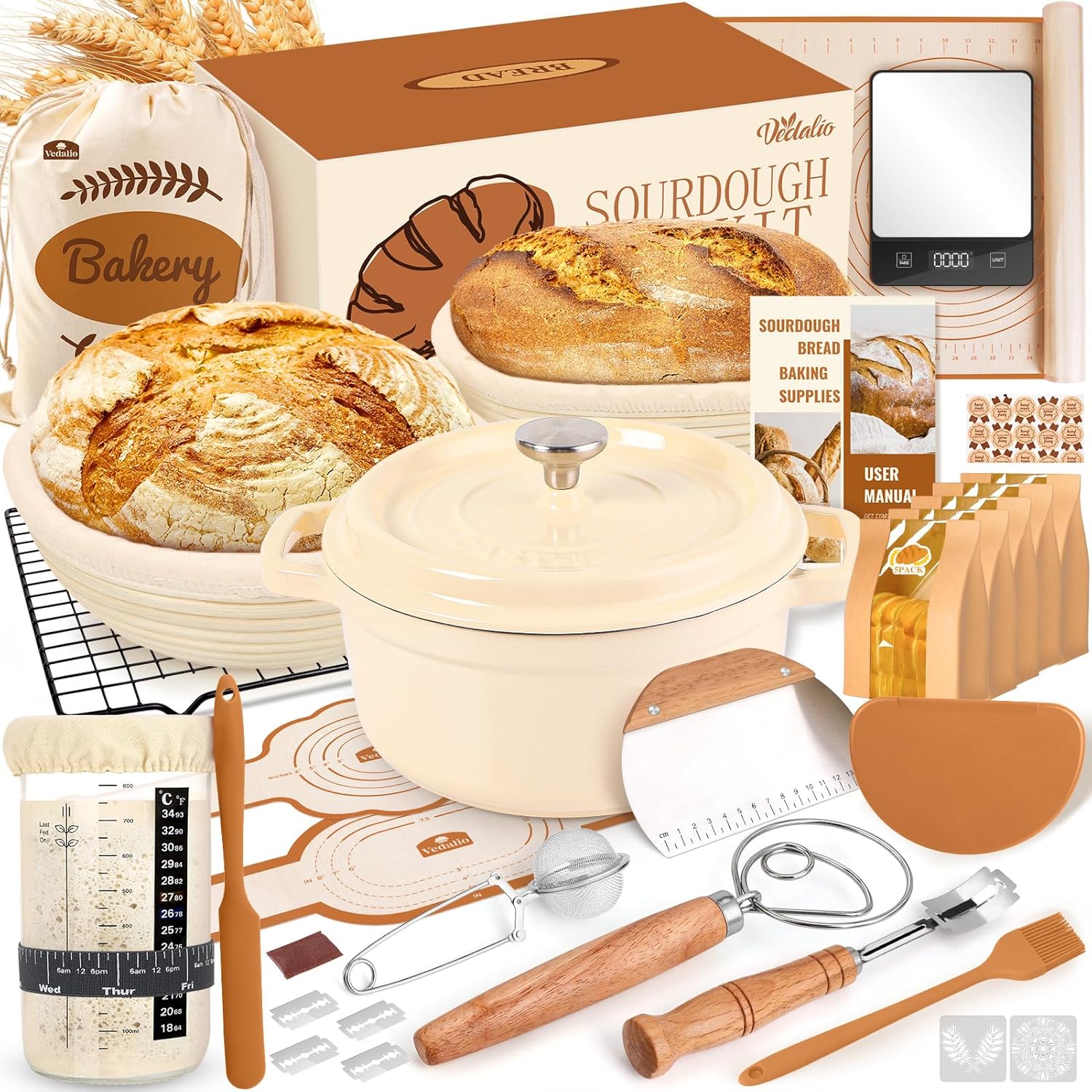 Sourdough Starter Kit with Dutch Oven, Sourdough Bread Baking Supplies, Sour Dough Starter Kits, Sourdough Accessories, Sour Dough Tools Sourdough Tools Kit Dutch Oven for Sourdough Bread Baking